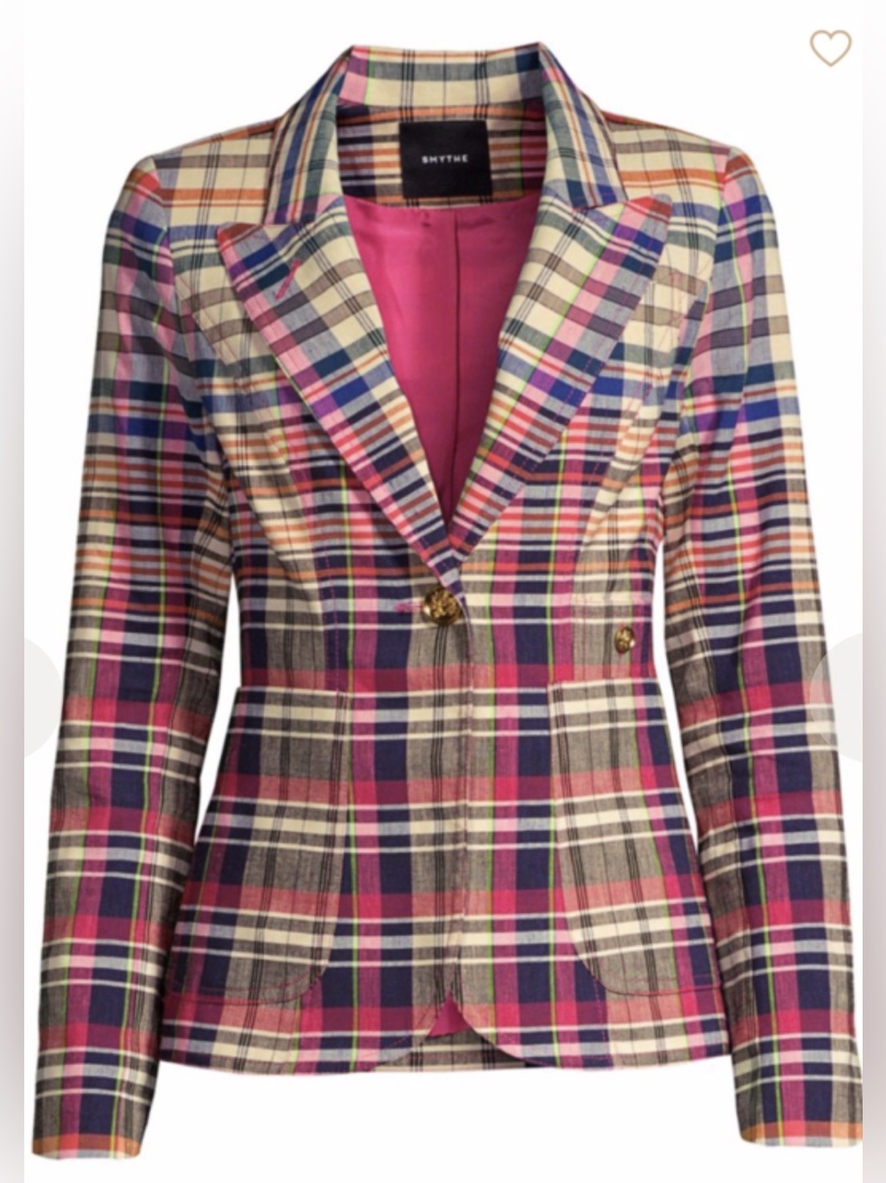 Smythe Madras Plaid Patch Pocket Peaked Lapel Blazer Pink Navy 4